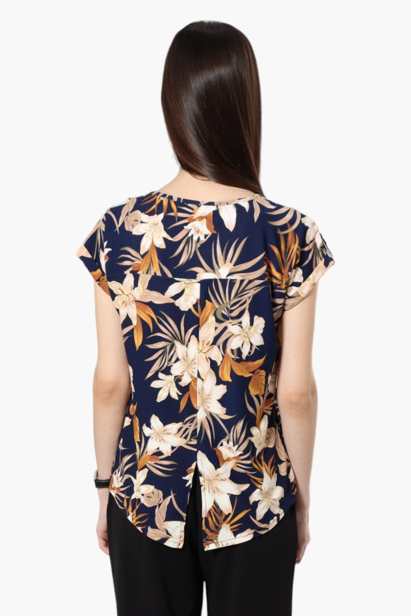 Beechers Brook Floral Cap Sleeve Blouse - Navy - Womens Shirts & Blouses - Fairweather