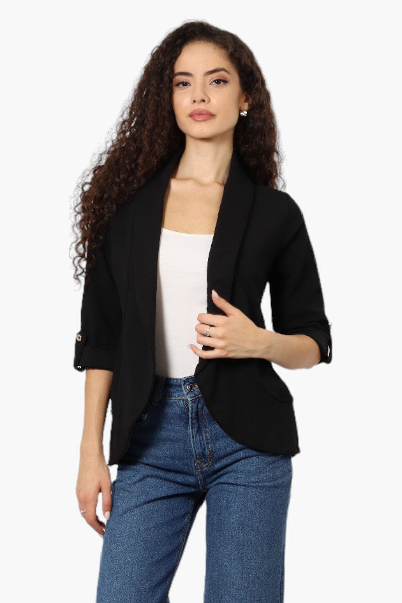 Impress Open Roll Up Sleeve Blazer - Black - Womens Blazers - Fairweather