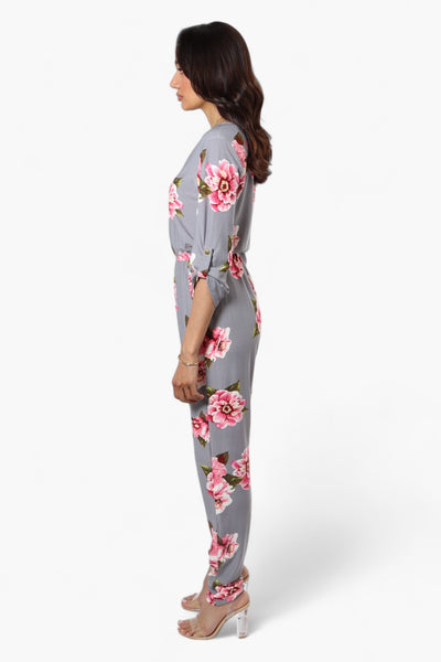 International INC Company Floral Roll Up Sleeve Jumpsuit - Grey - Womens Jumpsuits & Rompers - Fairweather