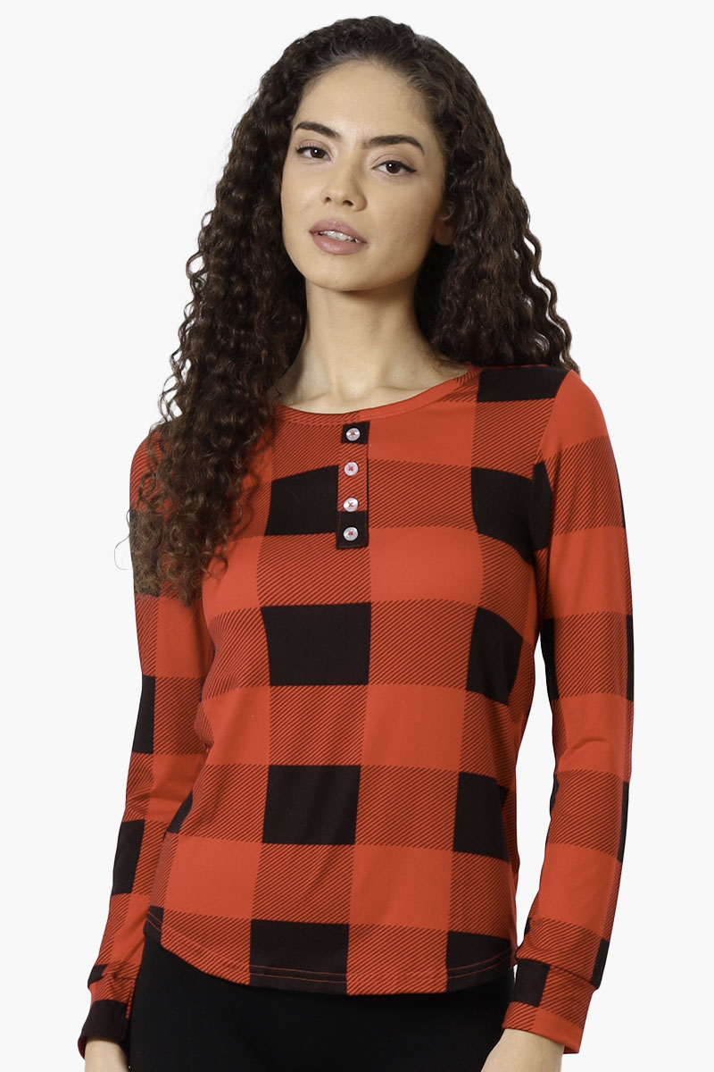 Canada Weather Gear Plaid Henley Pajama Top - Red - Womens Pajamas - Fairweather