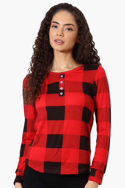 Canada Weather Gear Plaid Henley Pajama Top - Red - Womens Pajamas - Fairweather