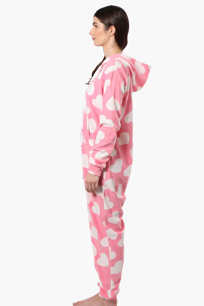 Cuddly Canuckies Hooded Heart Pattern Onesie - Pink - Womens Onesies - Fairweather