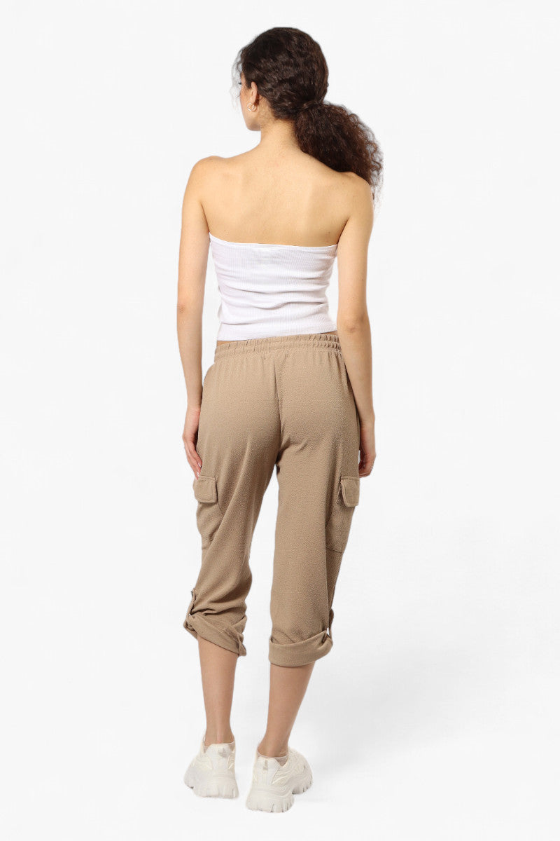 Impress Solid Tie Waist Cargo Pants - Beige - Womens Pants - Fairweather