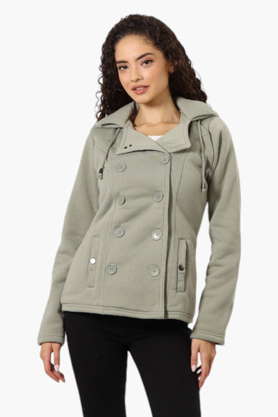 Fahrenheit Sherpa Lined Hood Double Breasted Lightweight Jacket - Olive - Womens Lightweight Jackets - Fairweather