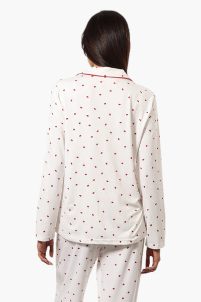 Canada Weather Gear Ladybug Pattern Button Down Pajama Top - White - Womens Pajamas - Fairweather