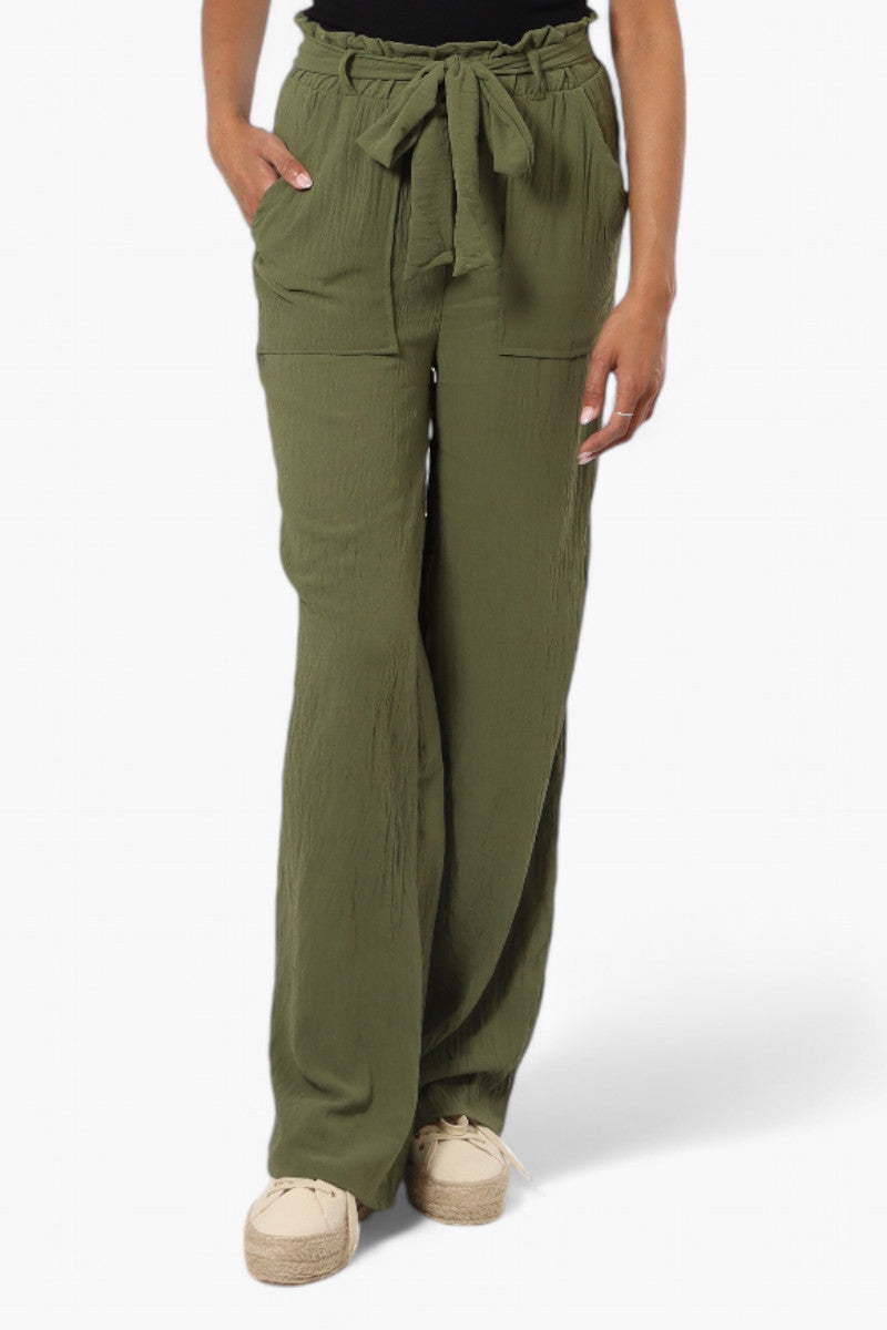 Urbanology Solid Belted Palazzo Pants - Green - Womens Pants - Fairweather