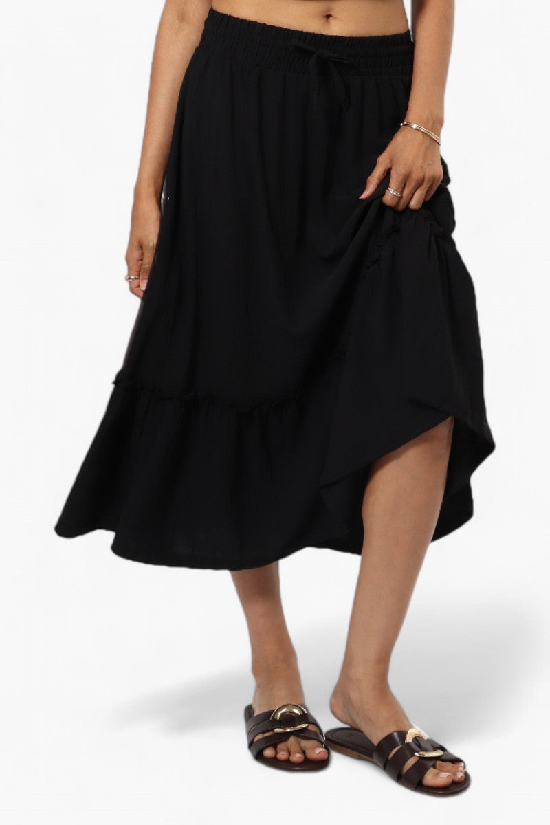 Urbanology Solid Tie Waist Tiered Skirt - Black - Womens Skirts - Fairweather