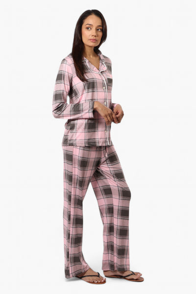 Canada Weather Gear Plaid Button Down Pajama Top - Pink - Womens Pajamas - Fairweather