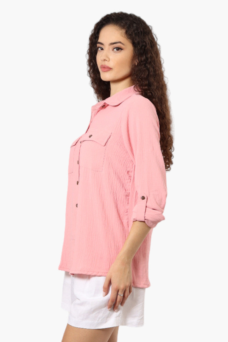 Urbanology Roll Up Sleeve Button Down Shirt - Pink - Womens Shirts & Blouses - Fairweather