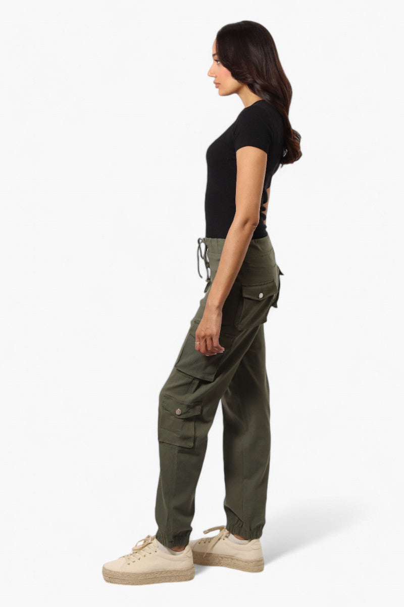 Urbanology Solid Tie Waist 5 Pocket Cargo Pants - Olive - Womens Pants - Fairweather