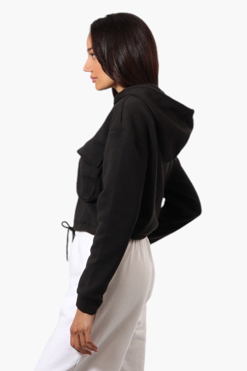 Fahrenheit Cropped Front Flap Pocket Hoodie - Black - Womens Hoodies & Sweatshirts - Fairweather