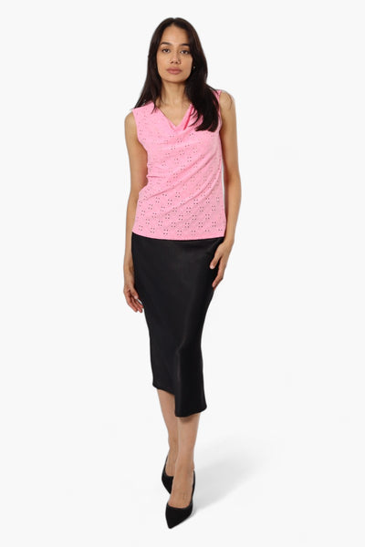 Urbanology Knit Eyelet Cowl Tank Top - Pink - Womens Tees & Tank Tops - Fairweather