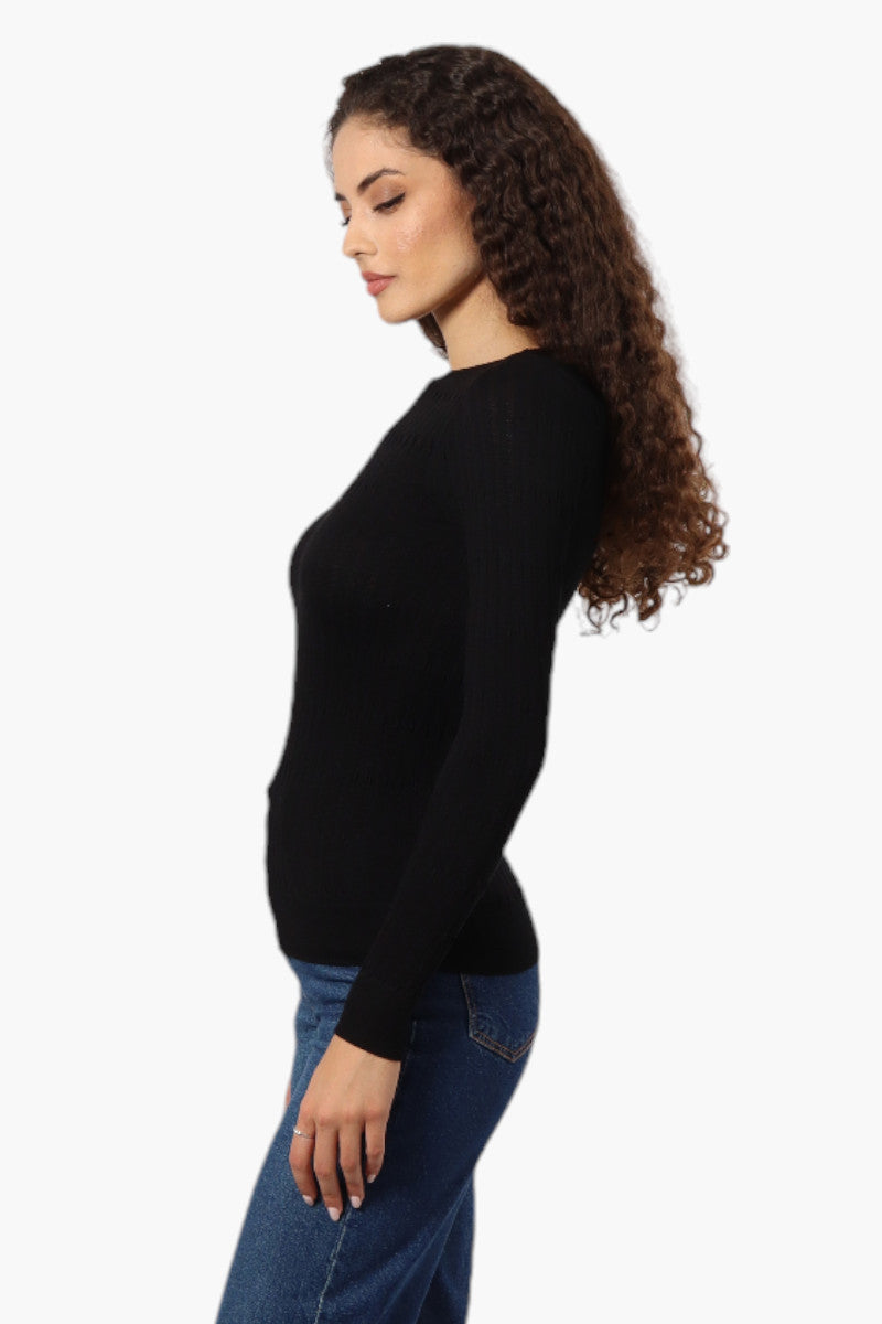 Magazine Solid Ribbed Crewneck Long Sleeve Top - Black - Womens Long Sleeve Tops - Fairweather