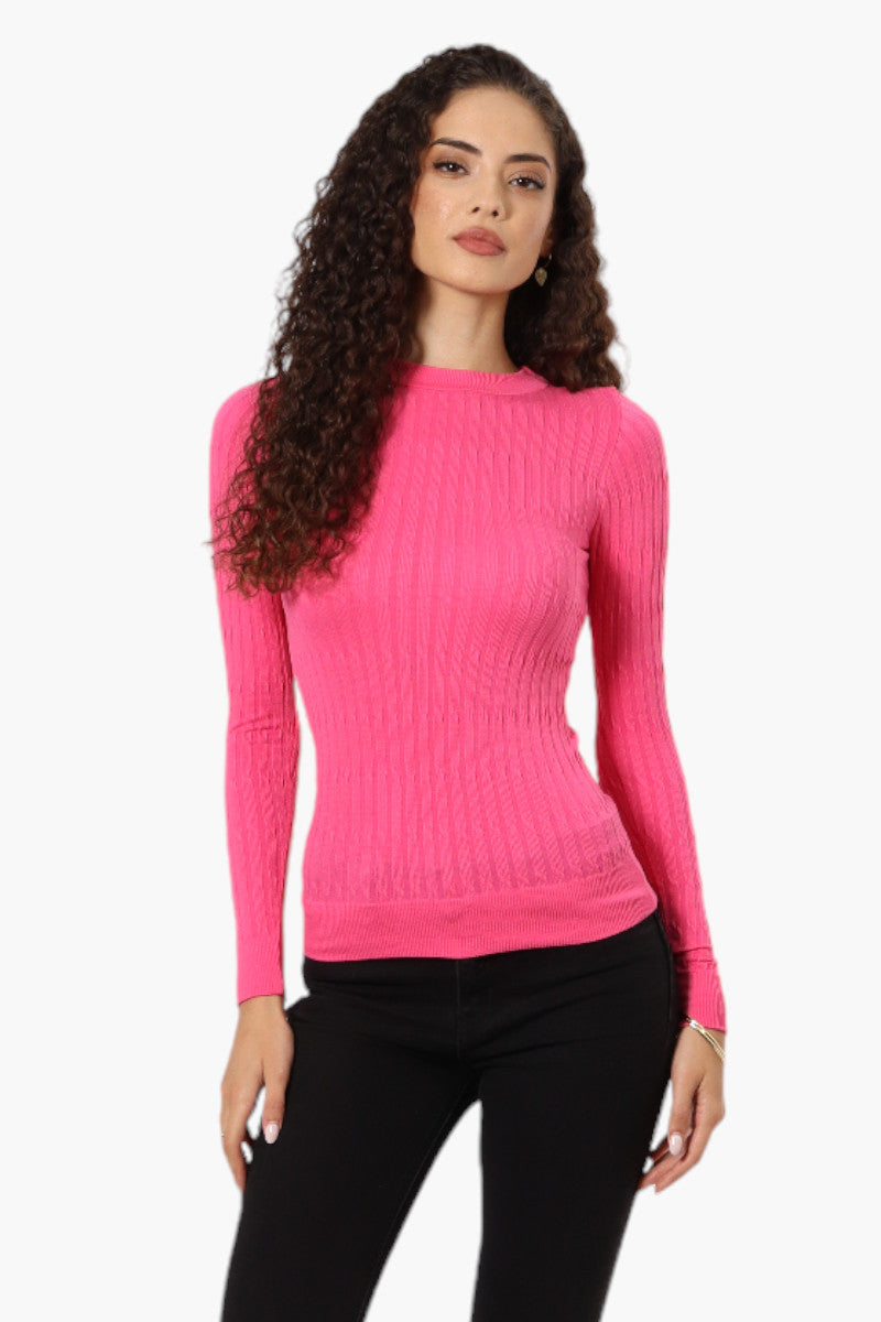 Magazine Solid Ribbed Crewneck Long Sleeve Top - Pink - Womens Long Sleeve Tops - Fairweather