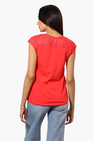 Majora Half Zip Lace Shoulder Tee - Red - Womens Tees & Tank Tops - Fairweather