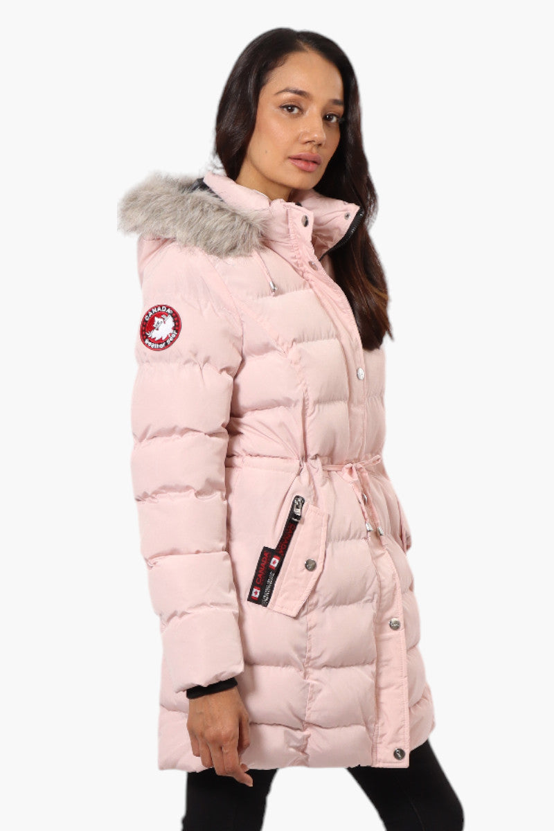 Canada Weather Gear Tie Waist Vegan Fur Hood Parka Jacket - Pink - Womens Parka Jackets - Fairweather