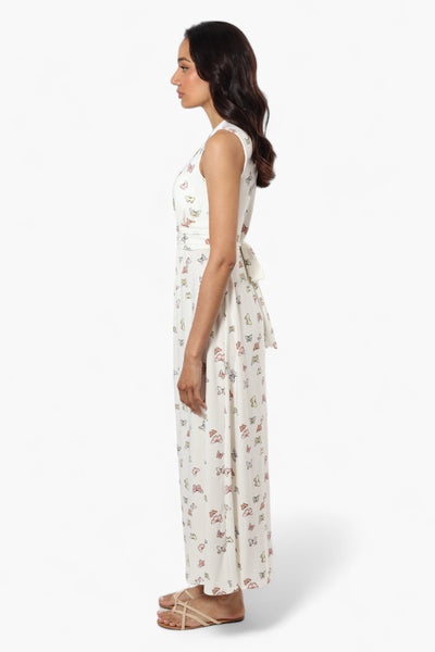 Beechers Brook Butterfly Pattern Belted Crossover Maxi Dress - White - Womens Maxi Dresses - Fairweather