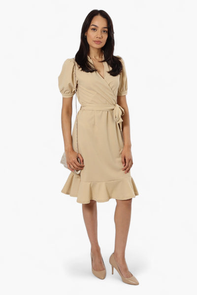 Limite Belted Crossover Day Dress - Beige - Womens Day Dresses - Fairweather