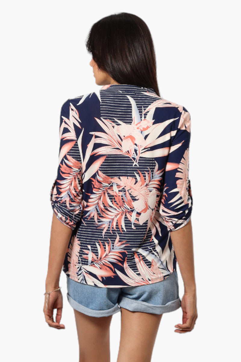 Beechers Brook Floral Roll Up Sleeve Blouse - Navy - Womens Shirts & Blouses - Fairweather