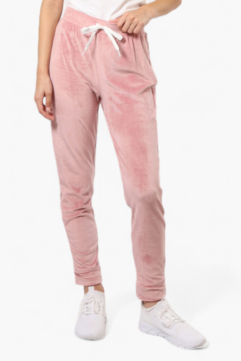 Mikk Tie Waist Velour Plush Pajama Pants - Pink - Womens Pajamas - Fairweather