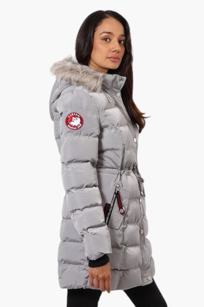 Canada Weather Gear Tie Waist Vegan Fur Hood Parka Jacket - Grey - Womens Parka Jackets - Fairweather