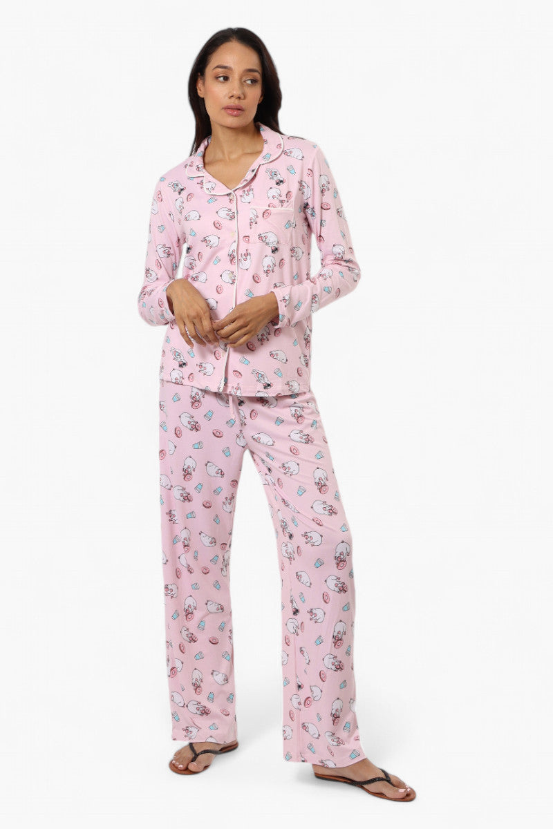 Canada Weather Gear Pug Pattern Button Down Pajama Top - Pink - Womens Pajamas - Fairweather