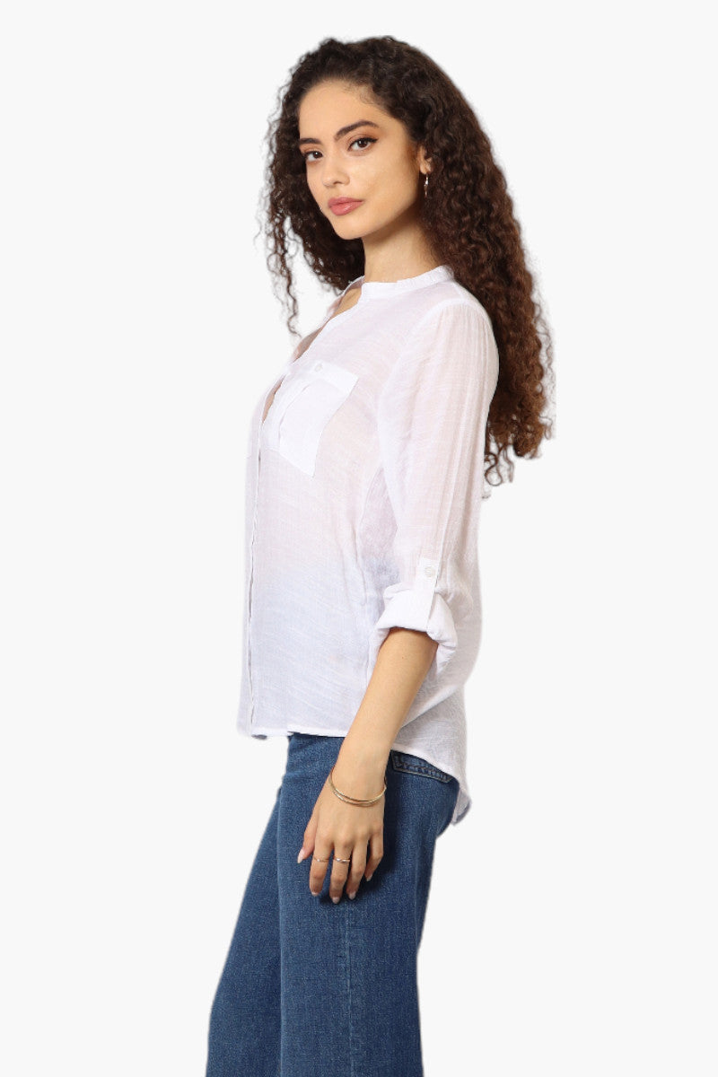 International INC Company Button Up Roll Up Sleeve Blouse - White - Womens Shirts & Blouses - Fairweather