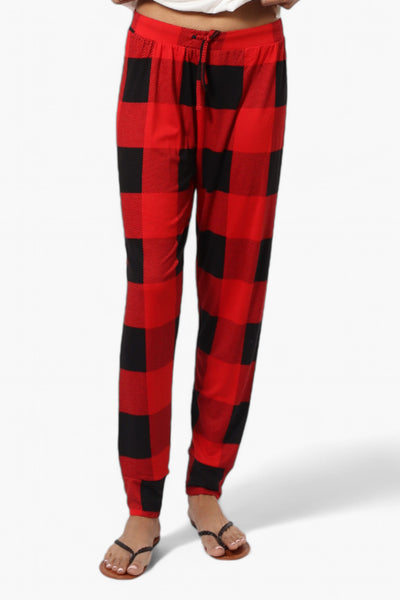 Canada Weather Gear Plaid Tie Waist Jogger Pajama Pants - Red - Womens Pajamas - Fairweather