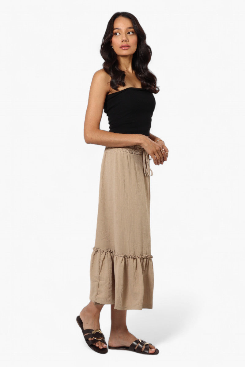 Urbanology Solid Tie Waist Tiered Skirt - Beige - Womens Skirts - Fairweather