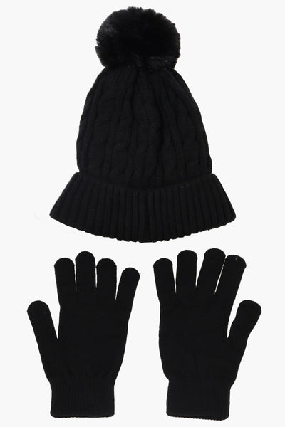 Canada Weather Gear Gloves Pom Pom Hat Set - Black - Womens Hats - Fairweather