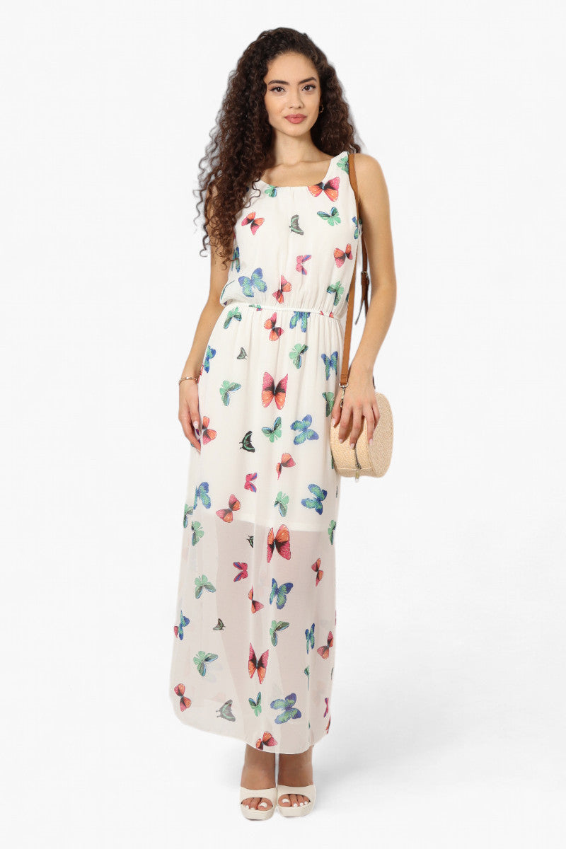 Limite Butterfly Pattern Sleeveless Tank Maxi Dress - White - Womens Maxi Dresses - Fairweather