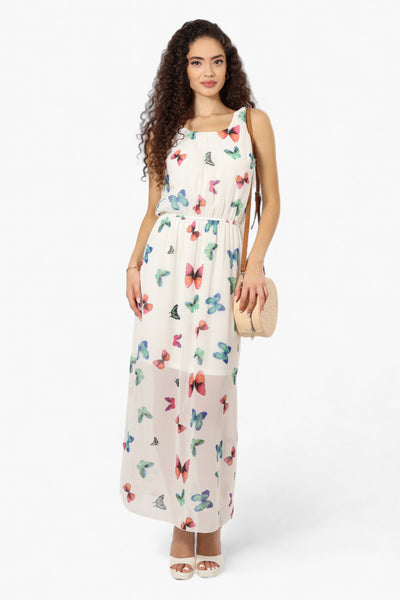 Limite Butterfly Pattern Sleeveless Tank Maxi Dress - White - Womens Maxi Dresses - Fairweather