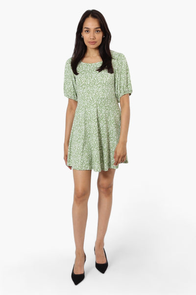 International INC Company Floral Square Neck Day Dress - Green - Womens Day Dresses - Fairweather