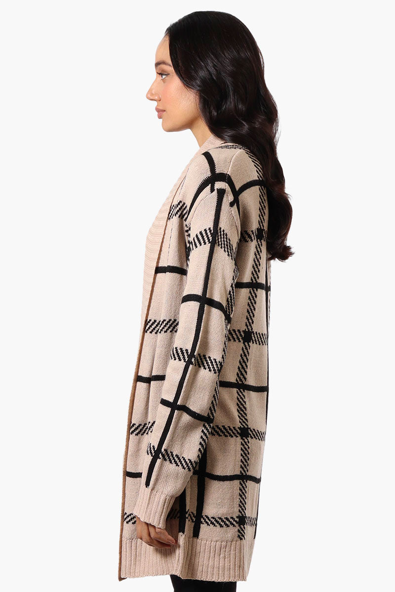 International INC Company Plaid Fold Over Wrap Cardigan - Beige - Womens Cardigans - Fairweather