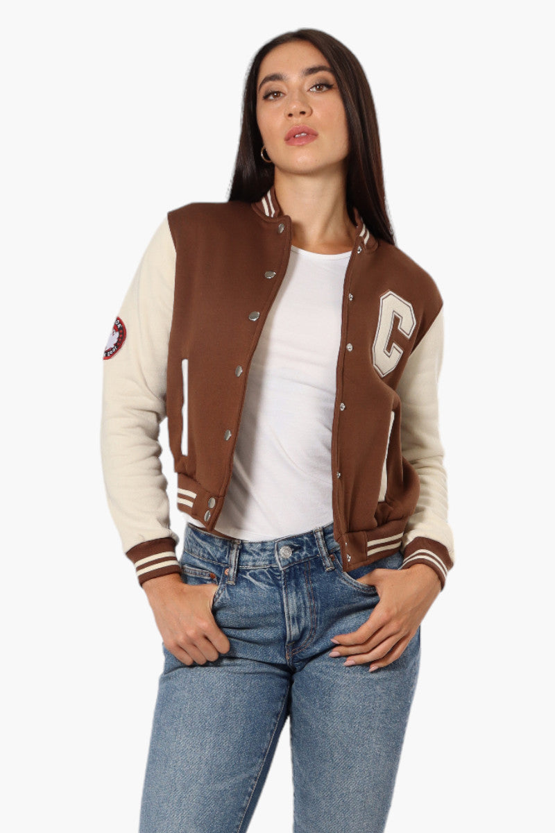 Canada Weather Gear Contrast Sleeve Varsity Lightweight Jacket - Brown - Womens Lightweight Jackets - Fairweather