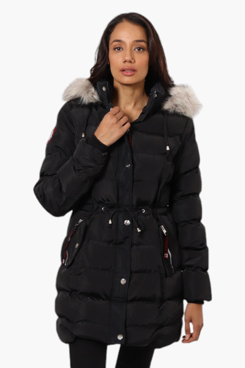 Canada Weather Gear Tie Waist Vegan Fur Hood Parka Jacket - Black - Womens Parka Jackets - Fairweather