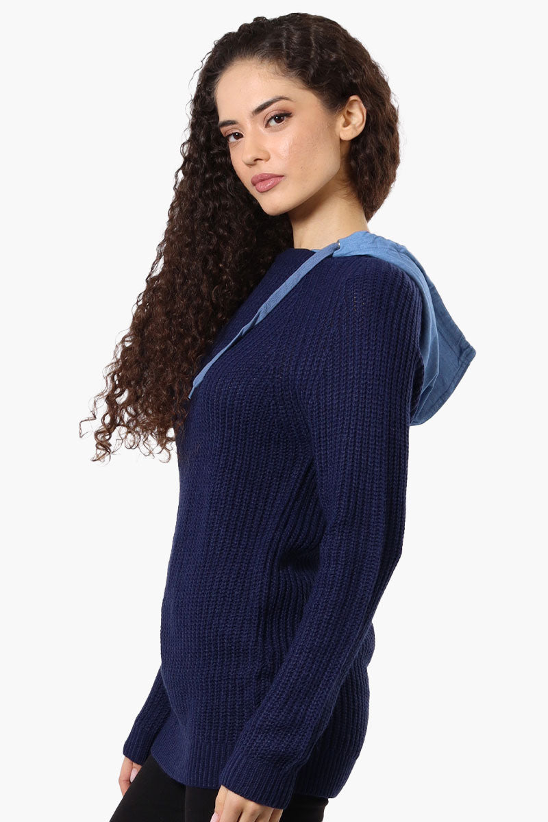 New Look Hooded Knit Pullover Sweater - Navy - Womens Pullover Sweaters - Fairweather