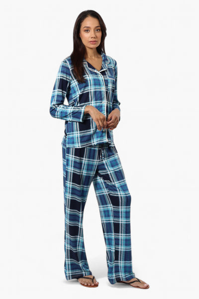 Canada Weather Gear Plaid Button Down Pajama Top - Blue - Womens Pajamas - Fairweather