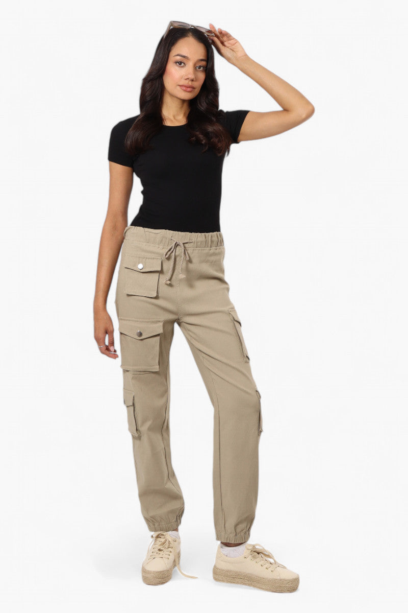 Urbanology Solid Tie Waist 5 Pocket Cargo Pants - Beige - Womens Pants - Fairweather