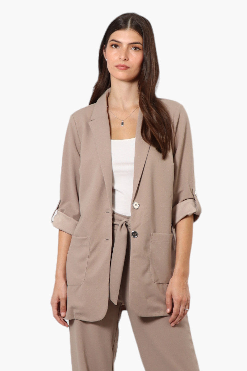 Limite Roll Up Sleeve 2 Button Blazer - Beige - Womens Blazers - Fairweather