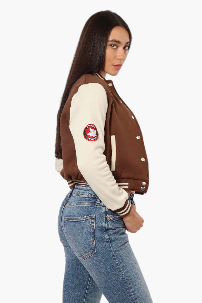 Canada Weather Gear Contrast Sleeve Varsity Lightweight Jacket - Brown - Womens Lightweight Jackets - Fairweather