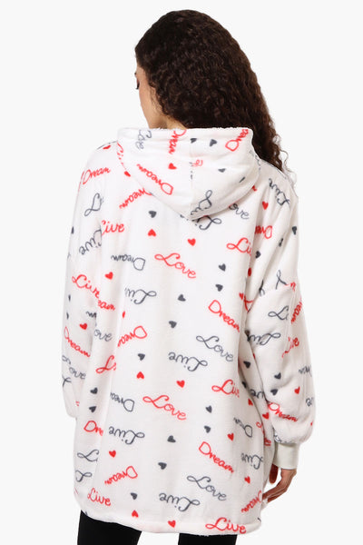 Cuddly Canuckies Love Pattern Oversized Pajama Hoodie - White - Womens Pajamas - Fairweather