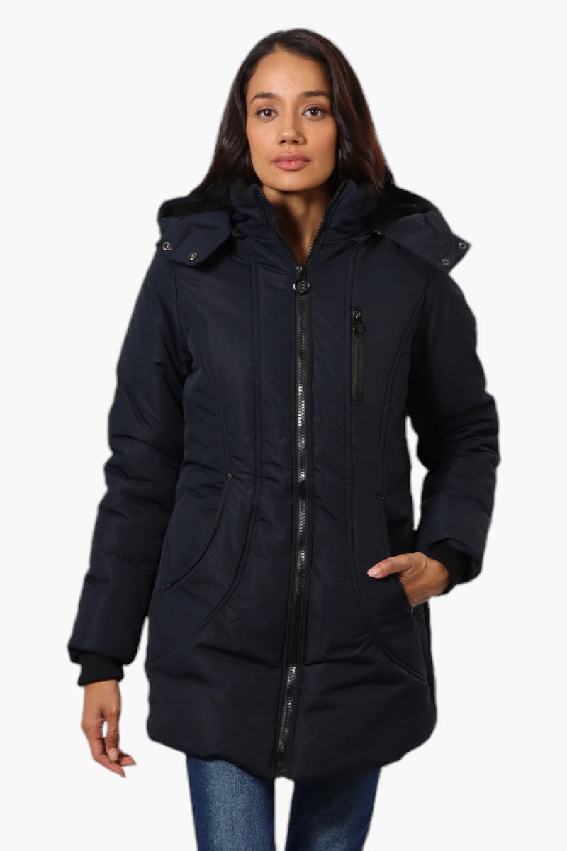 Oppenheimer Hooded Cinched Waist Parka Jacket - Navy - Womens Parka Jackets - Fairweather