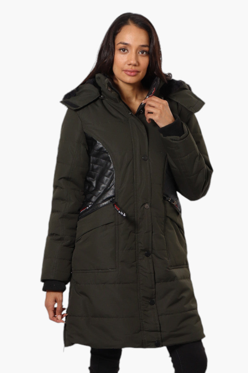 Canada Weather Gear Vegan Leather Insert Parka Jacket - Olive - Womens Parka Jackets - Fairweather