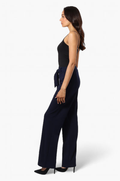 Limite Solid Belted Pants - Navy - Womens Pants - Fairweather