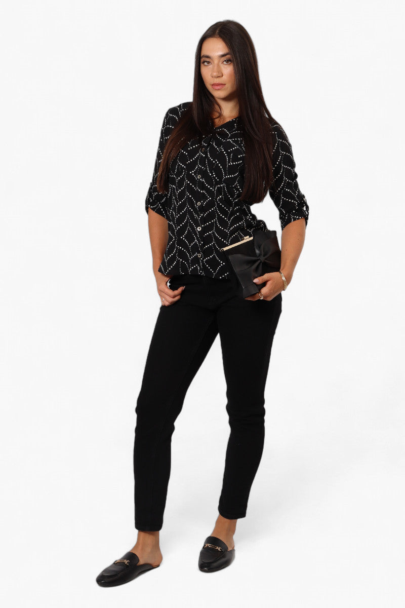 Beechers Brook Patterned Roll Up Sleeve Shirt - Black - Womens Shirts & Blouses - Fairweather