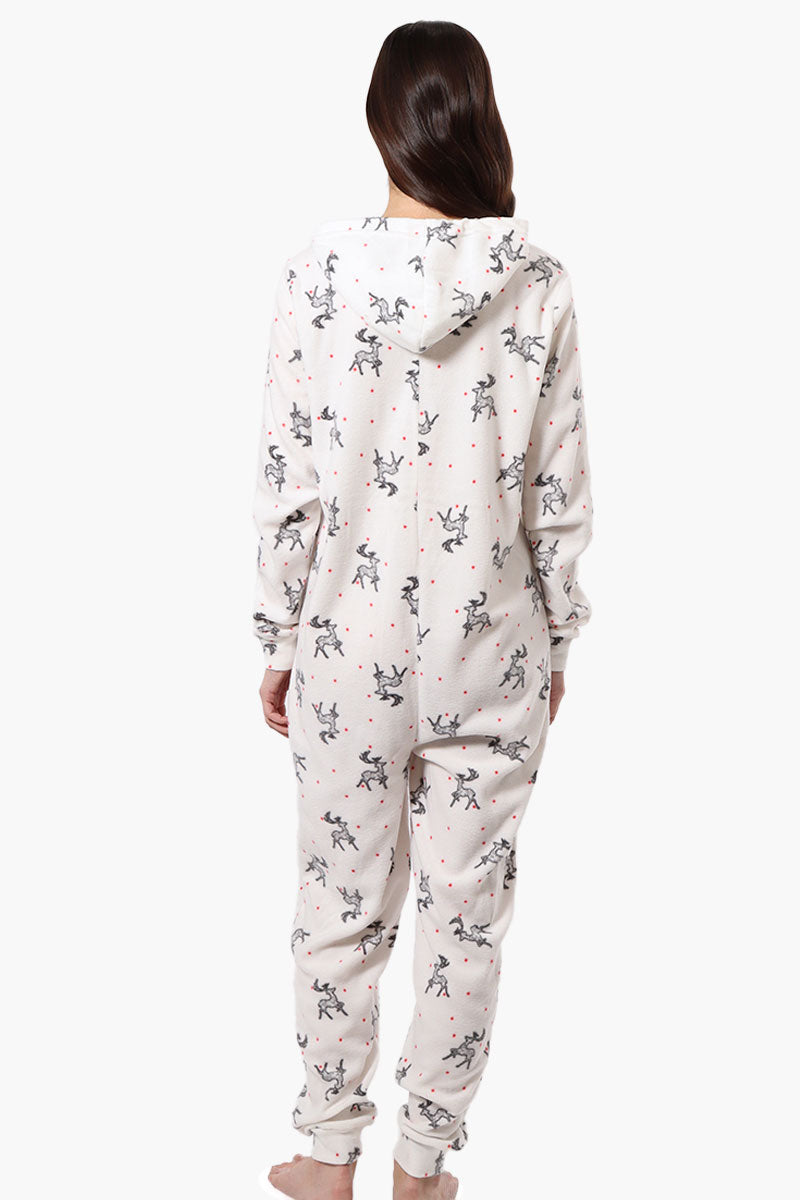 Cuddly Canuckies Hooded Reindeer Pattern Onesie - White - Womens Onesies - Fairweather