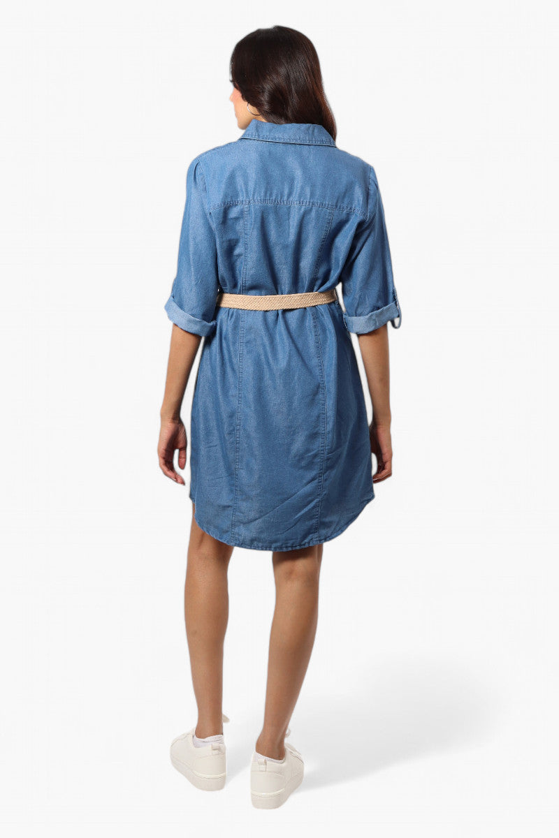 Impress Belted Denim Tencel Day Dress - Blue - Womens Day Dresses - Fairweather