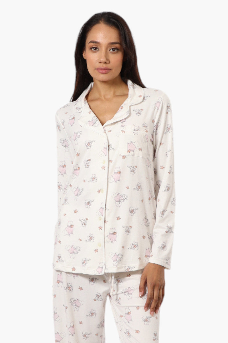 Canada Weather Gear Cats & Dogs Pattern Button Down Pajama Top - White - Womens Pajamas - Fairweather