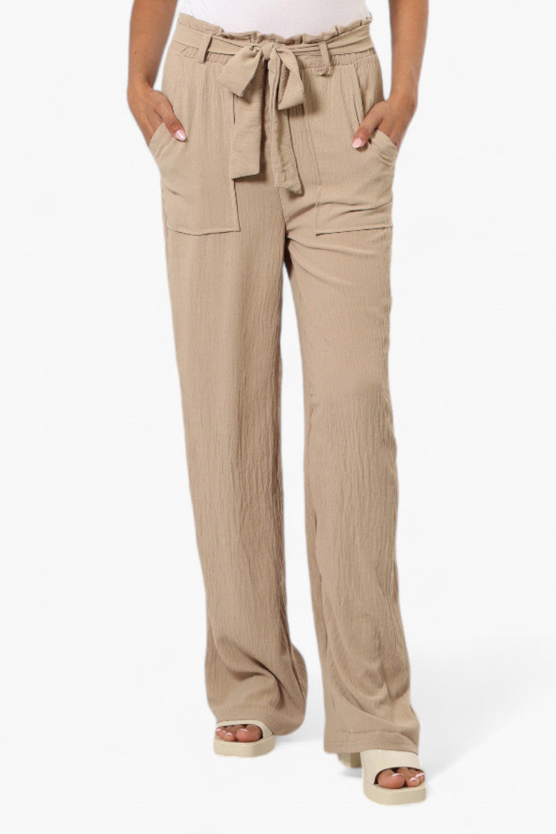 Urbanology Solid Belted Palazzo Pants - Beige - Womens Pants - Fairweather